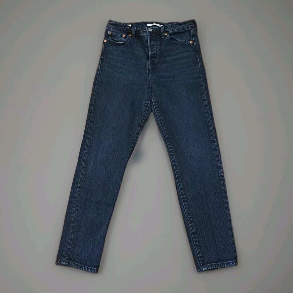 Levis Premium Wedgie Straight Jeans Womens 26 Black Gray Denim High Rise 26x26.5 - Picture 1 of 6